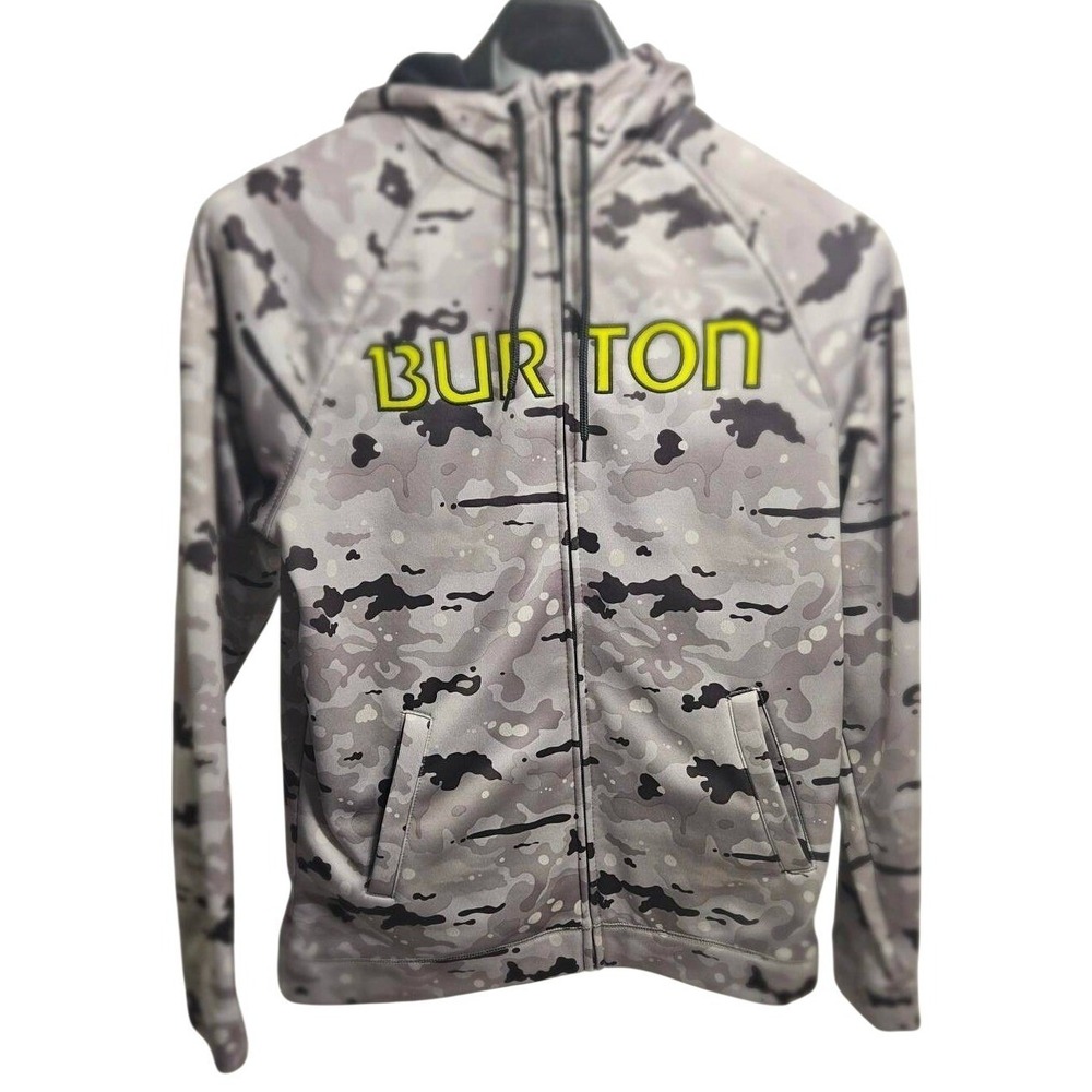 Burton MB Peak Hoodie Mens Large‎ Gray Camo Full Zip Fleece Jacket 14494100